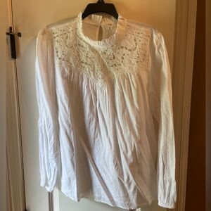 Francesca’s White Cotton Long-Sleeved Top